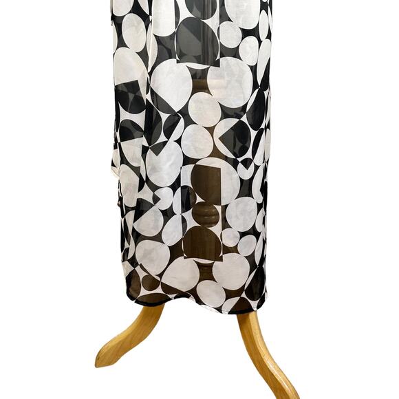 Shirt Dress Womens SZ 10 Black White Abstract Belted High Low Tradwife Sheer - Picture 10 of 14